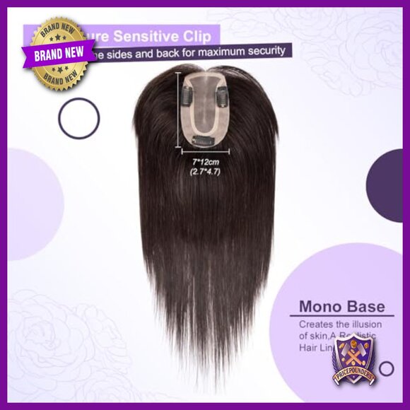 12 Inch Human Hair Topper with Bangs for Thin Hair, 7x12cm Base